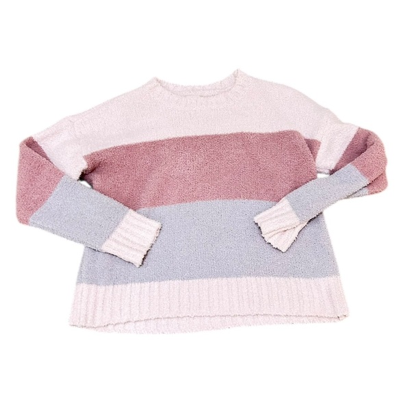Altar'd State blush Pink & Gray Striped colorblock casual oversized Sweater xs - Picture 2 of 10